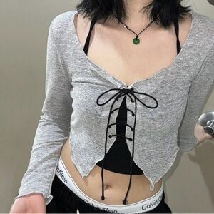 DAZY grey lace up cute crop top size small